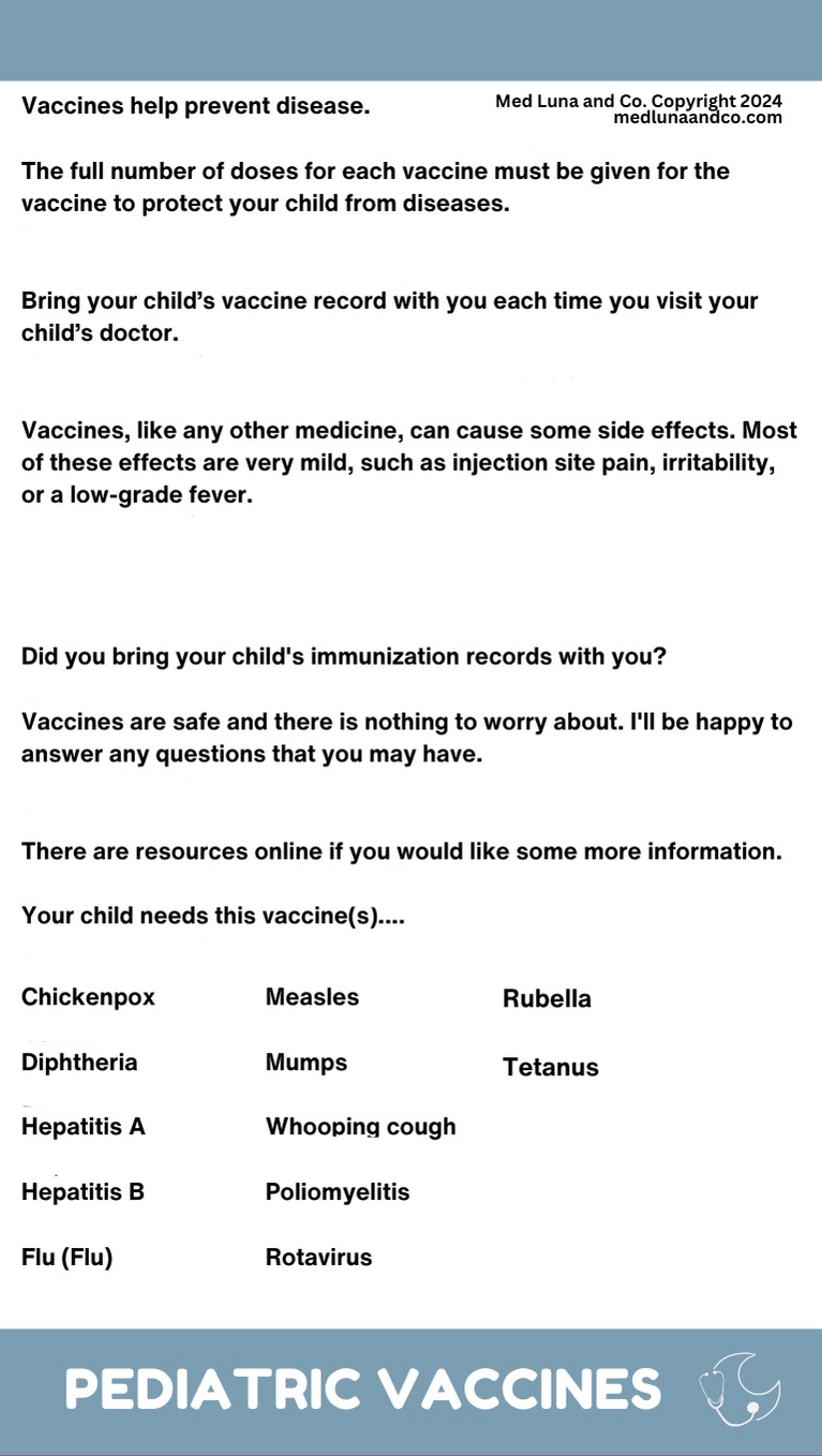 PEDIATRIC VACCINES + CONDITIONS MEDICAL SPANISH BADGE