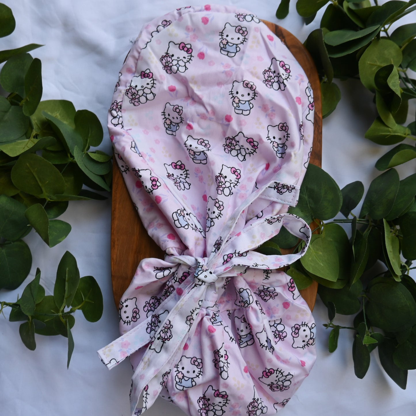 HELLO KITTY - FLORAL SATIN LINED PONYTAIL SCRUB CAP