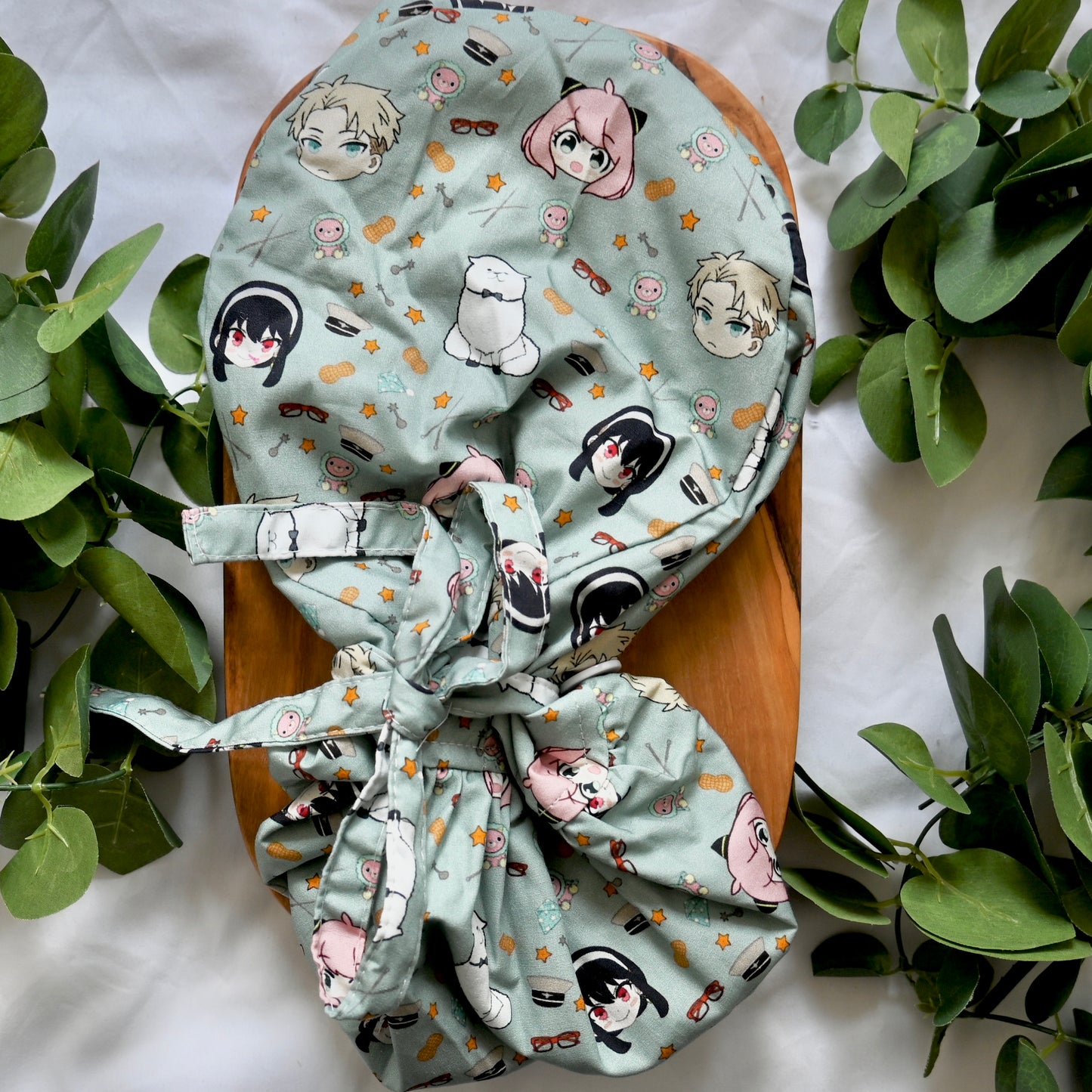 SPY X FAMILY THEMED SATIN LINED PONYTAIL SCRUB CAP