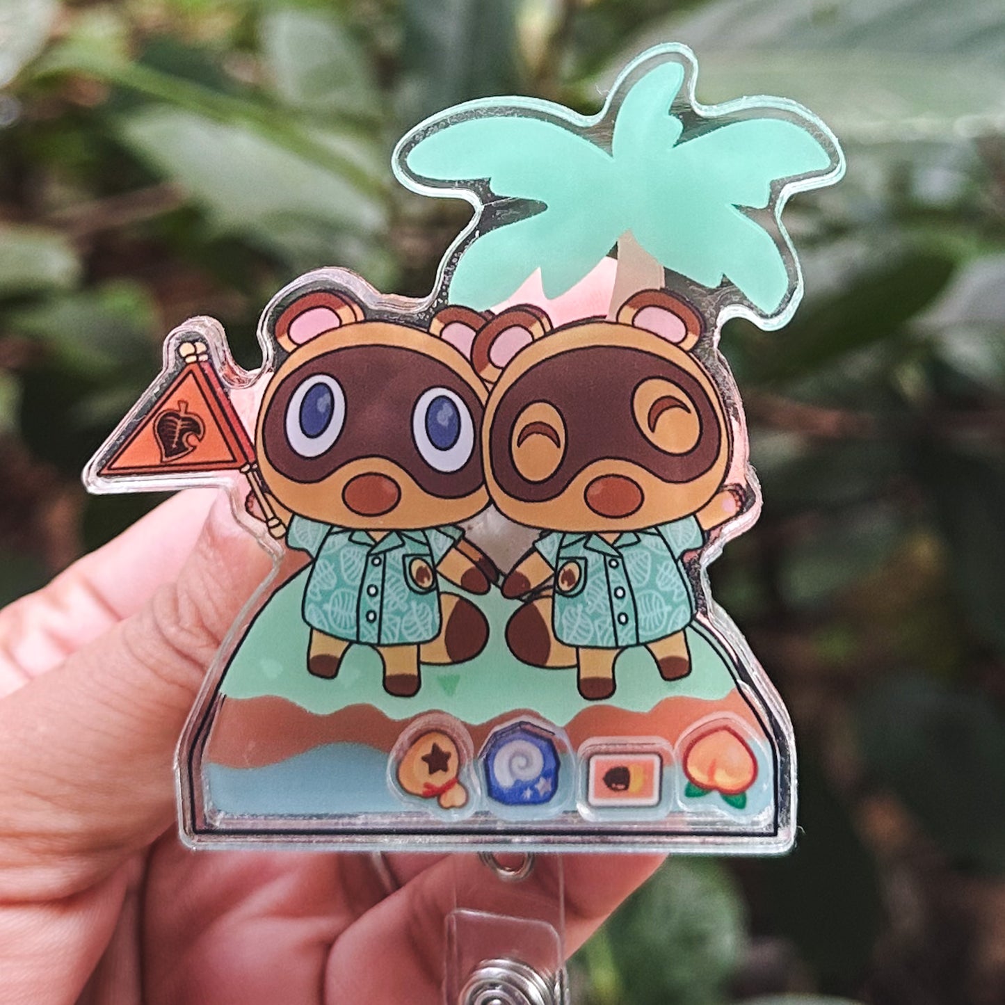 ANIMAL CROSSING - TIMMY AND TOMMY THEMED ACRYLIC SHAKER BADGE REEL