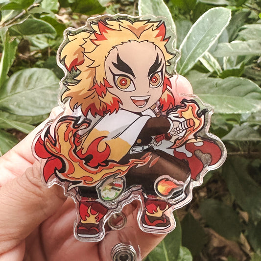 DEMON SLAYER - KYOJURO RENGOKU THEMED ACRYLIC SHAKER BADGE REEL