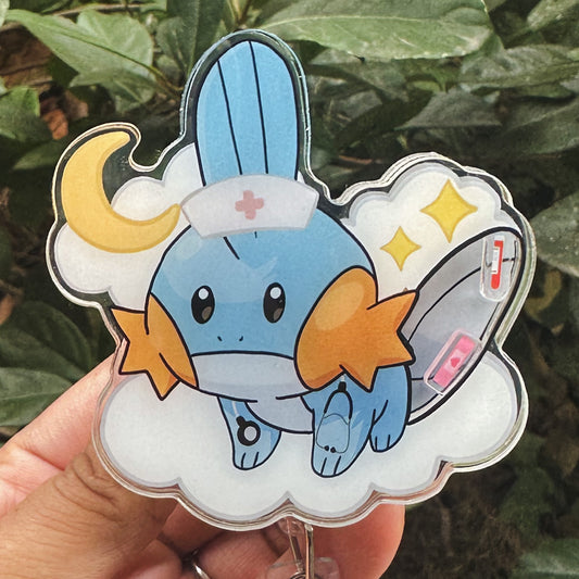 POKEMON - MUDKIP MEDICAL THEMED ACRYLIC SHAKER BADGE REEL