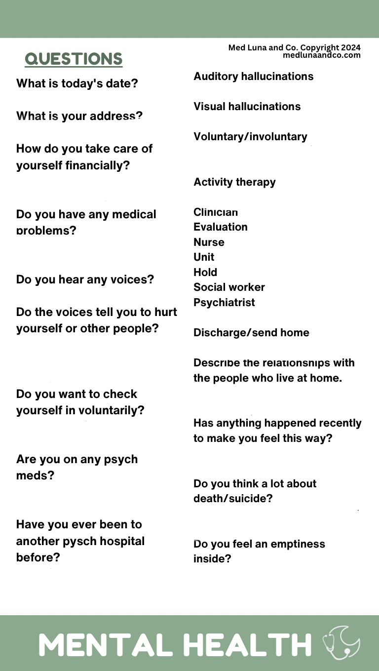 MENTAL HEALTH QUESTIONS AND SYMPTOMS MEDICAL SPANISH BADGE