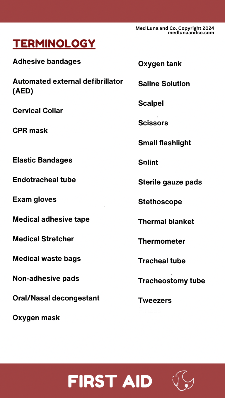 CPR EXPLANATION/FIRST AID TERMINOLOGY MEDICAL SPANISH BADGE